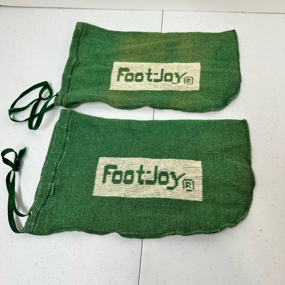 FootJoy Vintage Golf shoe covers, green and white. Shown with size 9 FootJoy. - Picture 7 of 8